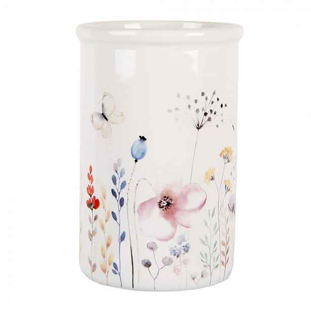 Keramický kelímek na zubní kartáčky s lučními květy - Ø 8*12 cm  Clayre & Eef