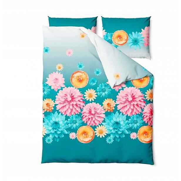 Povlečení 160x200 Blossom s tyrkysovými barevnými květy