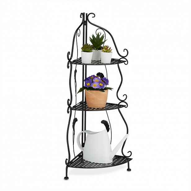Relaxdays REGÁL Černý rohový kov skládací 3 police 82,5 cm
