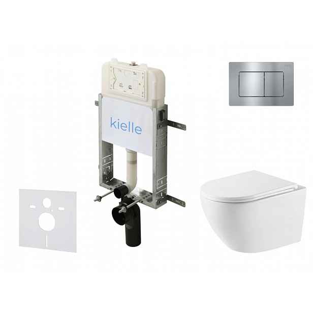kielle Genesis New - Set předstěnové instalace, klozetu Oudee, Vortex Rimless+, sedátka softclose a tlačítka Gemini New III, lesklý chrom 30528SZ62
