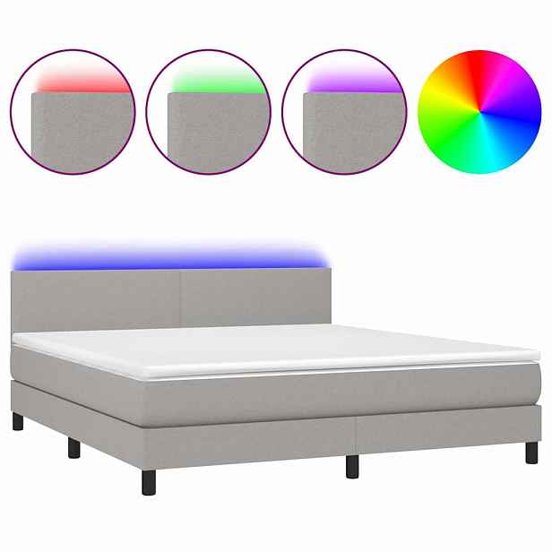 vidaXL Box spring postel s matrací a LED světle šedá 160x200 cm textil