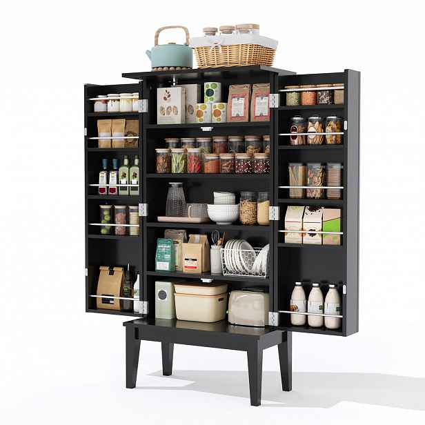 STILVORA KUCHYŇSKÁ SKŘÍŇ černá se 2dveřovým úložným prostorem do kuchyně, obývacího pokoje a předsíně, 59 × 30 × 120 cm