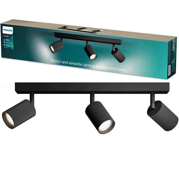 Stropní Svítidlo rýhované 3x GU10 Led, nastavitelné bodové svítidlo Wyatt Philips