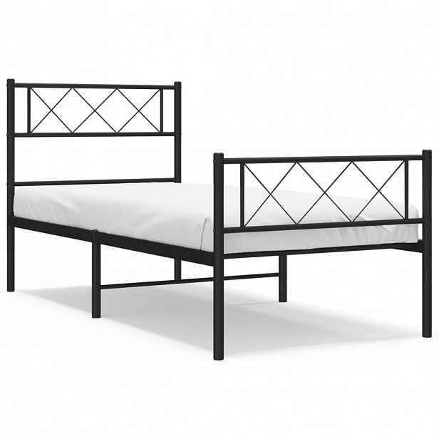vidaXL Kovový rám postele s hlavovým a nožním čelem černý 75 x 190 cm