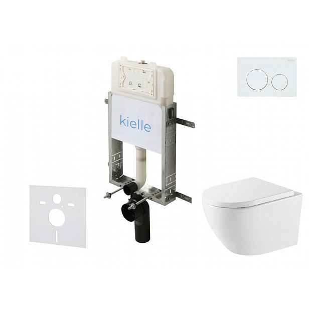kielle Genesis New - Set předstěnové instalace, klozetu Oudee, Vortex Rimless+, sedátka softclose a tlačítka Gemini New I, lesklá bílá 30528SZ64