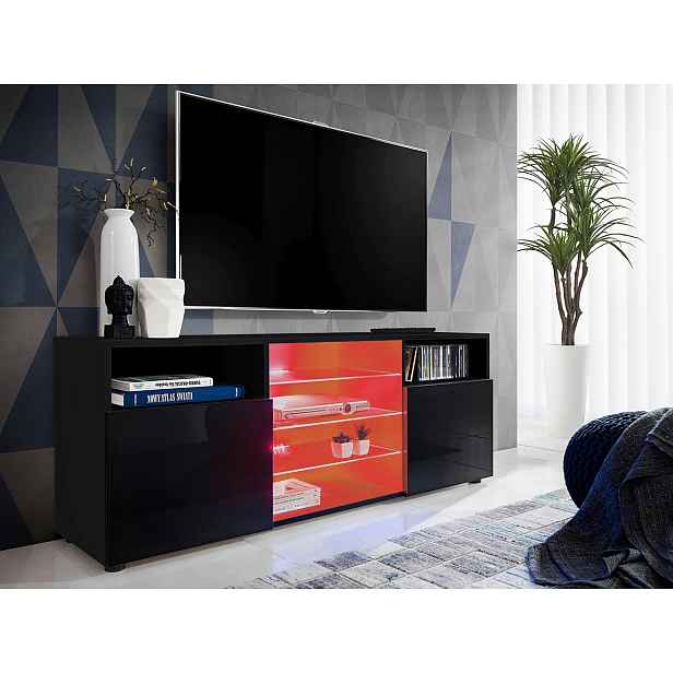 Komodee Moderní komoda Urbino Černá/Černá Skleněné Led police Multicolor
