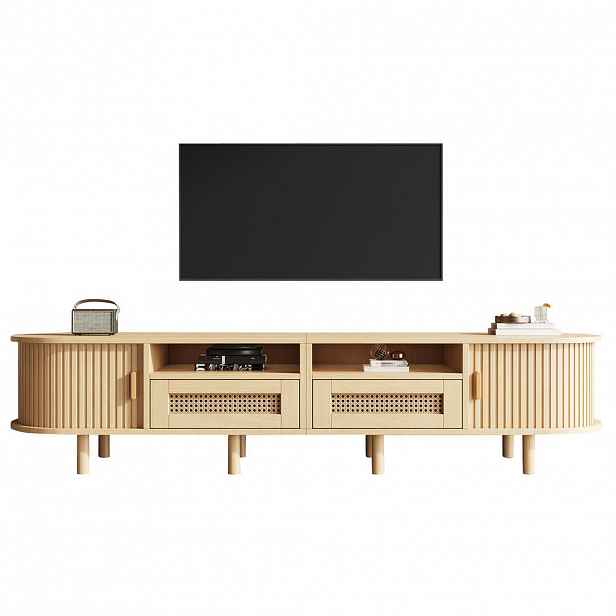 OKWISH TV stolek 170/40/40 cm světle dubový z MDF s ratanovými zásuvkami a posuvnými dvířky