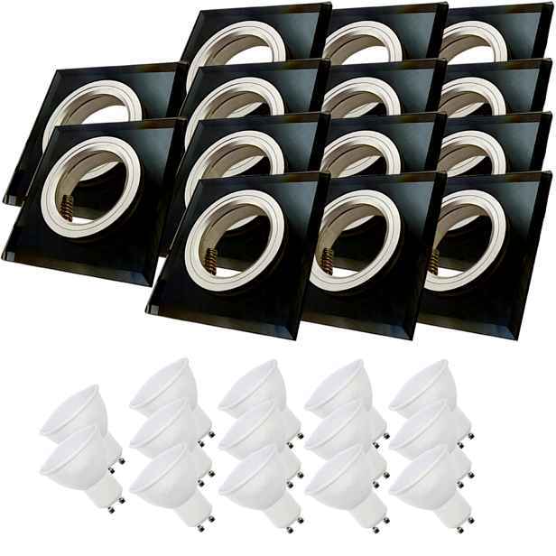 14x Černá Stropní Lampa Halogenová Objímka Sklo Led Žárovky 5W