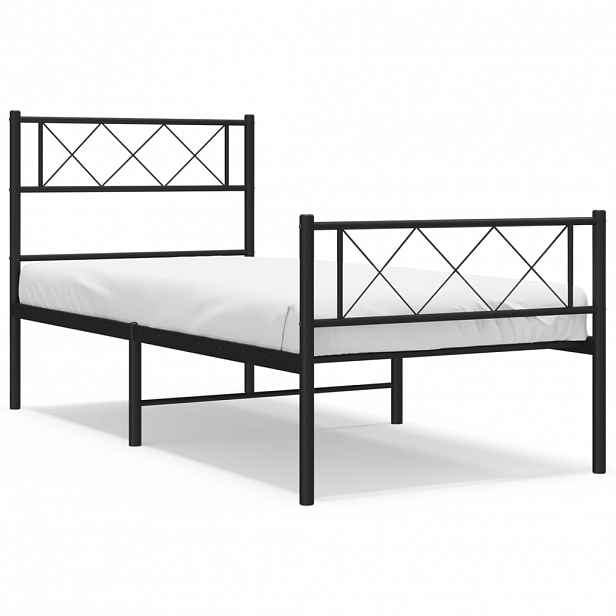 vidaXL Kovový rám postele s hlavovým a nožním čelem černý 90 x 200 cm