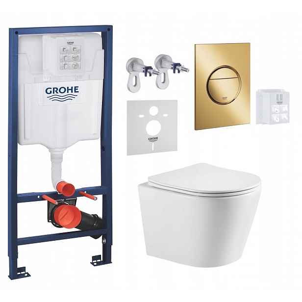 Grohe Podomítková Nádržka s Wc mísou Elanta Tornado a zlatým tlačítkem
