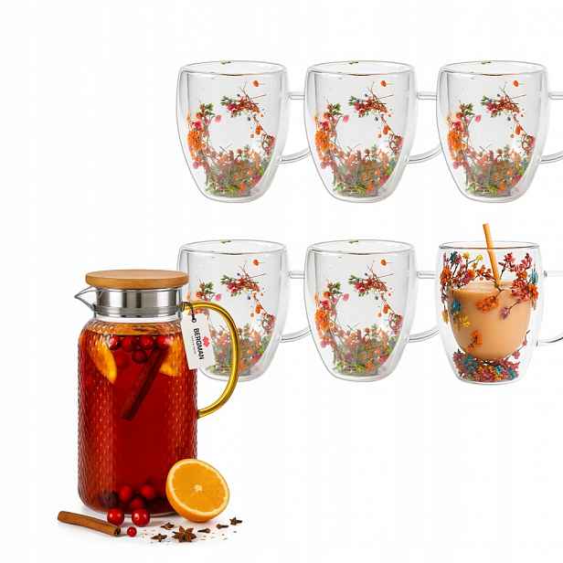 Sada Bergman džbán 1,3 l 6 sklenic se sušenými květinami 350 ml