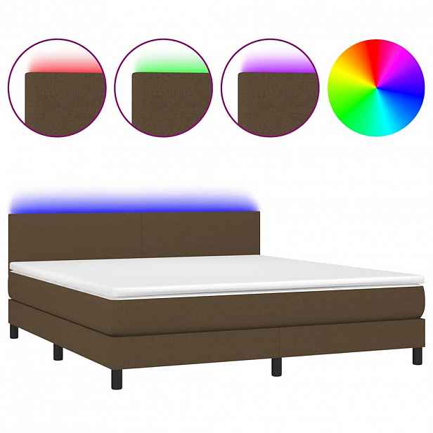 vidaXL Box spring postel s matrací a LED tmavě hnědá 160x200 cm textil