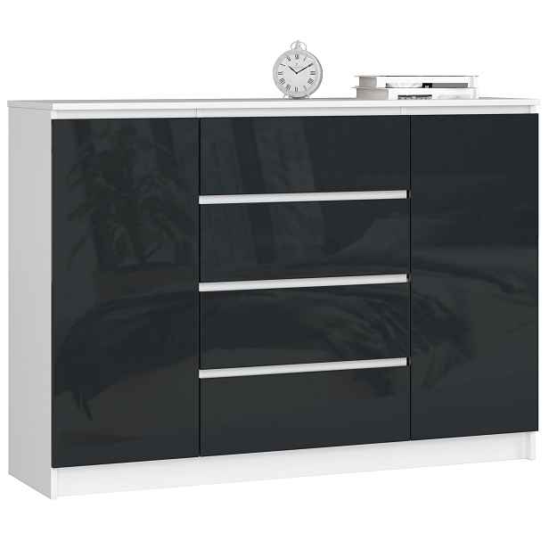 Ak furniture Komoda Rollo Z 140 cm grafit lesk/bílá