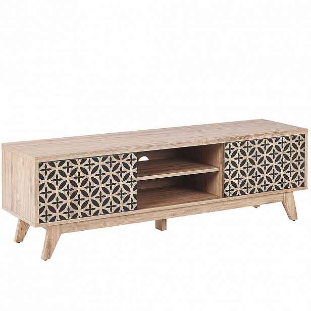 Beliani TV STOLEK Světle hnědý, Černý PRESCOT 40/140/45 cm