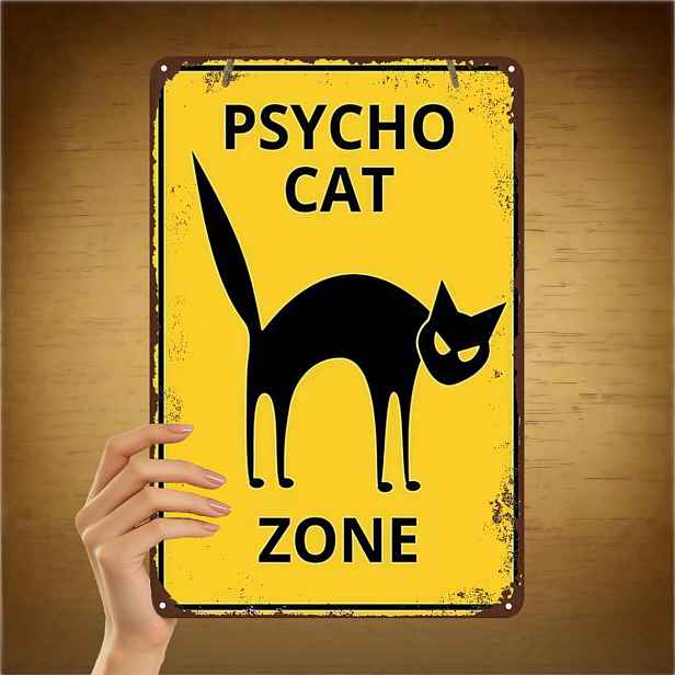 TEMU 2D plochá 1ks, " Cat Zone - Vintage kovová cedule, umělecká dekorace pro nástěnnou výzdobu" 8×12 palců