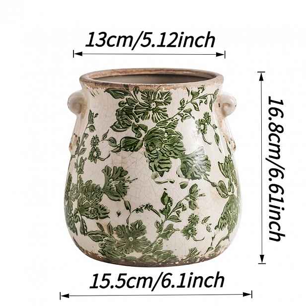 TEMU Vintage keramický květináč s dvojitou rukojetí, rustikální botanický květinový dekorativní květináč, vnitřní nádoba pro orchideje, sukulenty,