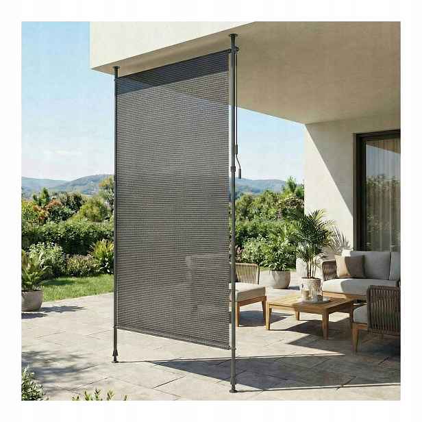 Vertikální upínací markýza Liferun 120 x 310 cm Hdpe Šedá Balkon bez vrtání