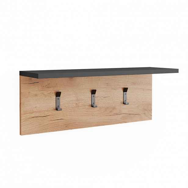Vicco VĚŠÁK S POLICÍ NA KLOBOUKY Orlando Antracit/zlatý dub 60 x 21.6 cm