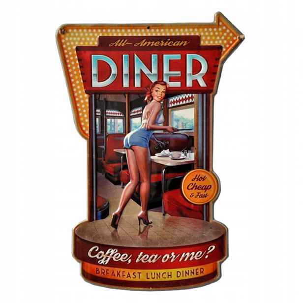 Červený kovový nástěnný znak Diner 40x1x58 cm