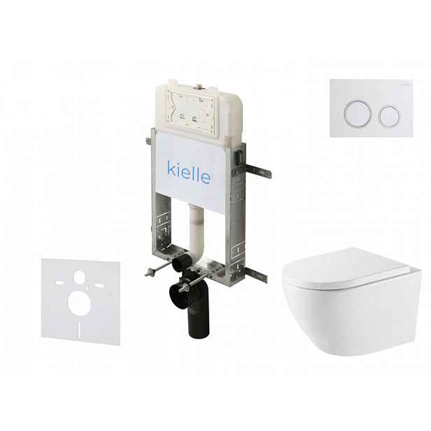 kielle Genesis New - Set předstěnové instalace, klozetu Oudee, Vortex Rimless+, sedátka softclose a tlačítka Gemini New II, lesklá bílá/chrom 30528SZ6