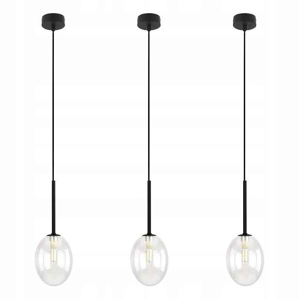Tk Lighting Sada 3x Lustr Závěsná lampa Kov Černá Glamour 145 cm