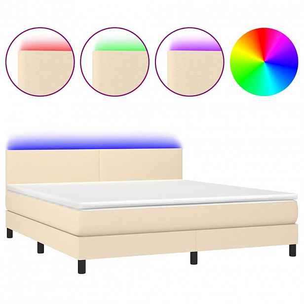 vidaXL Box spring postel s matrací a LED krémová 160x200 cm textil