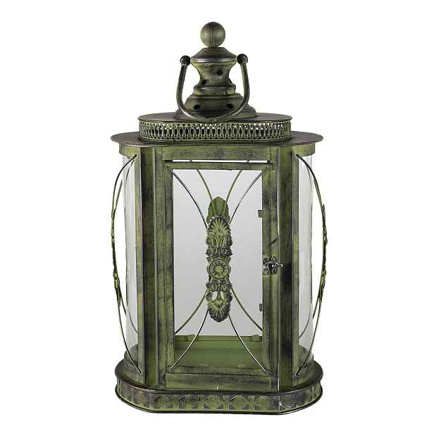 Zeleno hnědá kovová lucerna Greeny - 29*19*52 cm Clayre & Eef