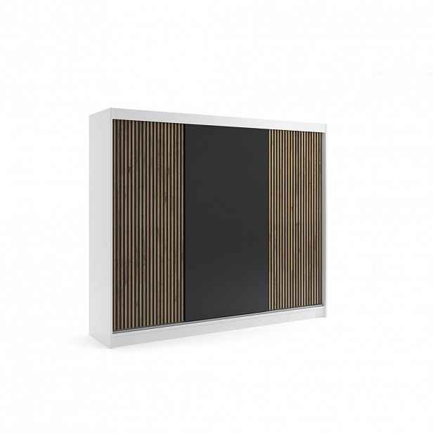 ALTDECOR ŠATNÍ SKŘÍŇ VILAN s lamelami/LED – 250 cm – bílá | dub wotan