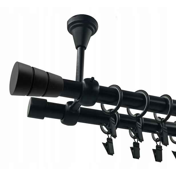 Garnýž Dvojitý kovový černý mat 19+19 mm 140 cm základní válec