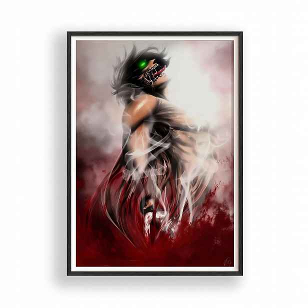Obraz Útok titánů Proměna Erena Plakát Rámeček Dřevěný Černý 30x42 cm