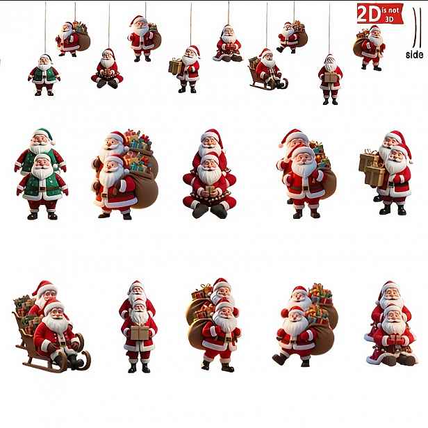 TEMU 2D Ploché, 10 ks Kreativní Roztomilý Santa Claus s různým Dárky, dřevěné dekorativí závisející ozdoby pro vánoční stromek a pokoj/zahrádku 2D, 1