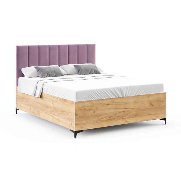 FDM Postel Sierra se zvedacím roštem Paris světle fialová/dub craft, velikost 120x200