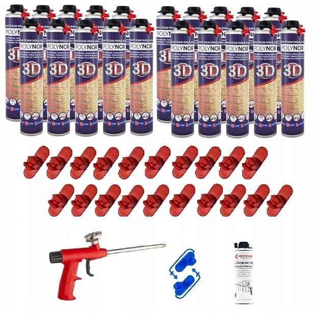 Pur Stříkací Pěna Polynor 3D 930 g Izolace Zateplení garáže 23 prvků