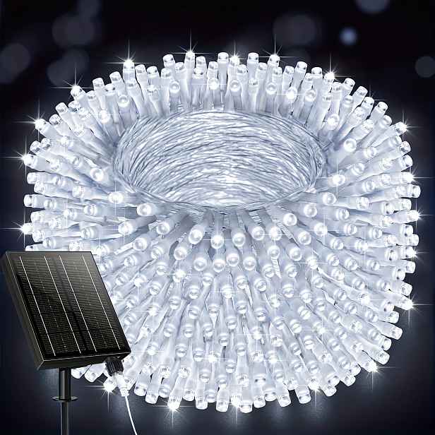 TEMU 2 ks/Venkovní solární světelný řetěz 120 LED 49 stop 1200MA Extra dlouhý pohádkový světelný řetěz stmívatelný s 8 režimy svícení s Type C