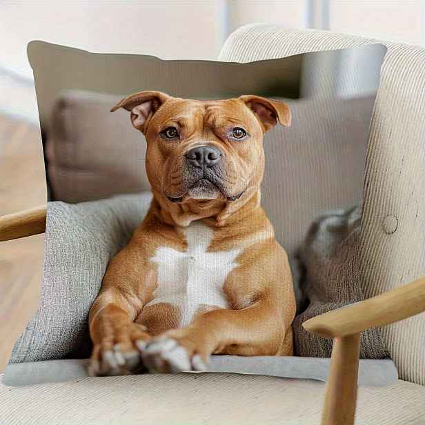 TEMU Povlak na polštář s potiskem Staffordshire Bull Teriéra - 18"X18", vyrobeno z měkkého polyesterového , jednostranný potisk se zapínáním na zip,