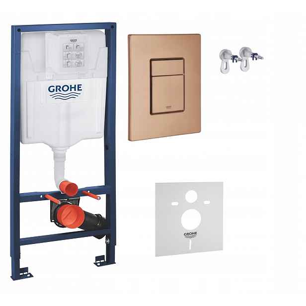 Kompletní podomítkový Wc set – rám Grohe tlačítko kartáčovaná měď