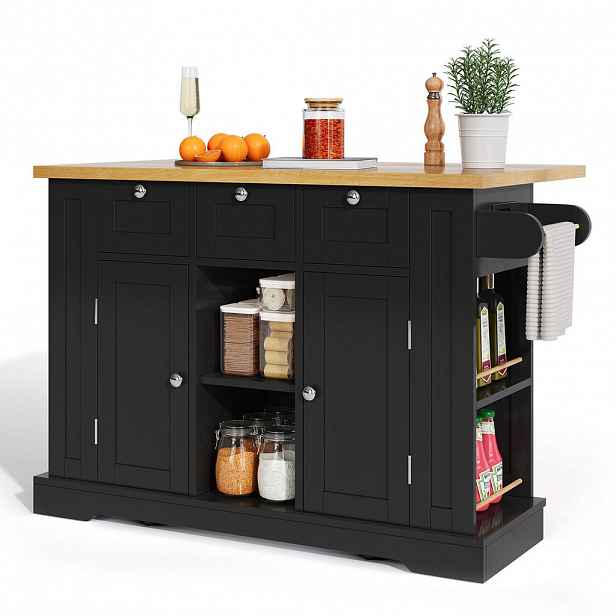 SHOPENTRA RUSTIKÁLNÍ kuchyňský ostrůvek 132 cm se zásuvkou a skládací deskou