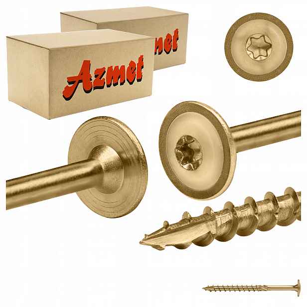 Tesařské vruty 10x140 mm Torx na dřevo talířové 100 ks Azmet WCT-10140