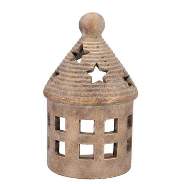 Zlatý antik cementový svícen půlkruhový domek House Gold - 14*10*23 cm daan kromhout