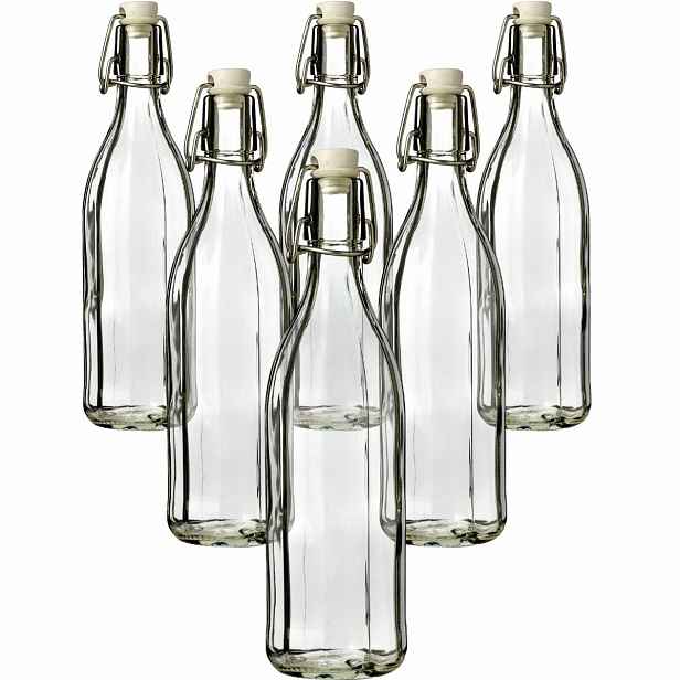 Skleněná láhev s clip uzávěrem, 1 l, 6 ks