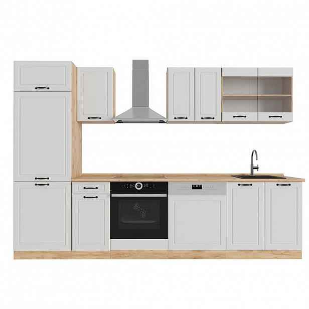 Vicco KUCHYŇSKÝ KOUT R-Line Bílý venkovský dům/zlatý dub 300 cm , PD Dub