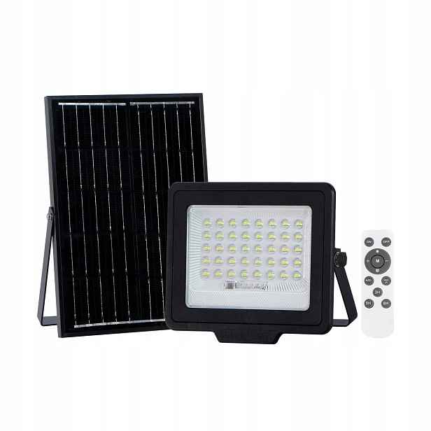 Norla Černý solární Led reflektor 100W 4000K StmíváníČasovač IP65+DÁLKOVÝ Ovladač