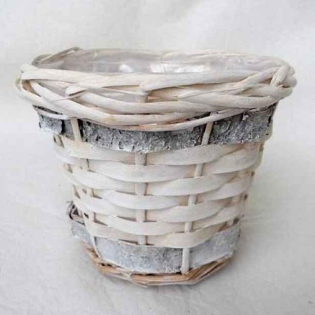 Obal kulatý + igelit proutí/březová kůra bílo-šedá 19cm