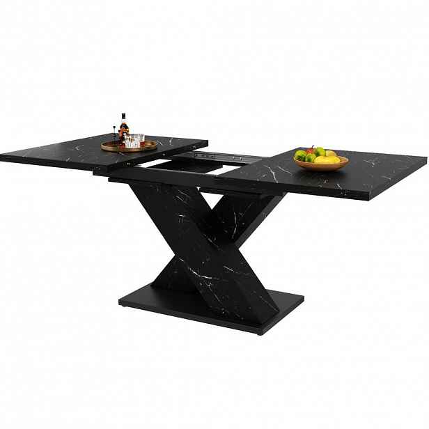 OKWISH JÍDELNÍ stůl 119,5–158,5/80/75 cm černý z MDF s mramorovým dekorem a výsuvnou deskou