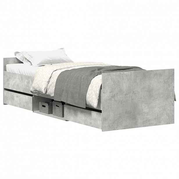 vidaXL Rám postele s hlavovým a nožním čelem betonově šedý 100x200 cm