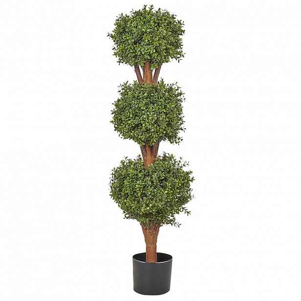 Beliani UMĚLÁ ROSTLINA v květináči 120 cm Zelená/Tmavší Odstín dřeva Buxus Kulový stromek