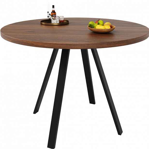 OKWISH JÍDELNÍ stůl 80/80/75 cm ořechový a černý z MDF a kovu s kulatou deskou