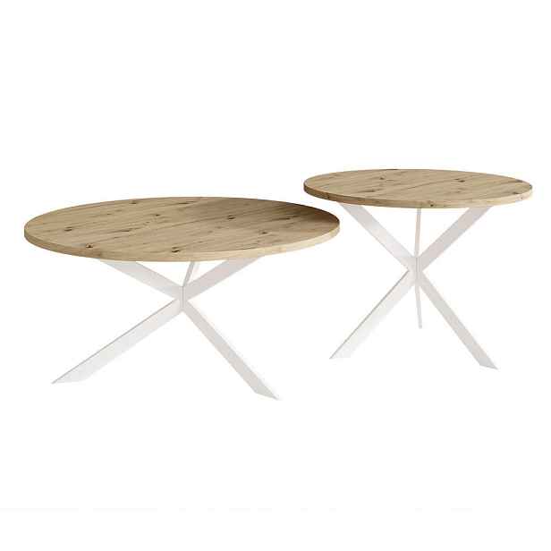 Idohome KONFERENČNÍ STOLEK LIBERO kulatý z MDF, bílý / dub Artisan