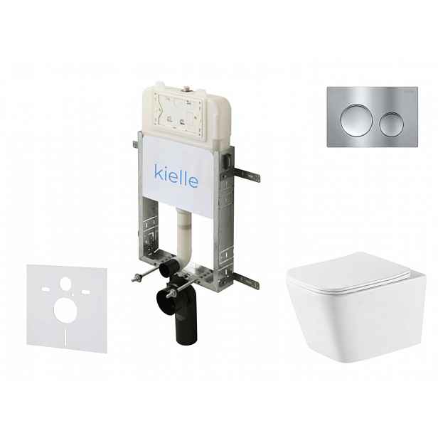 kielle Genesis New - Set předstěnové instalace, klozetu Arkas I, Vortex Rimless+, sedátka softclose a tlačítka Gemini New I, lesklý chrom 30528SZ74
