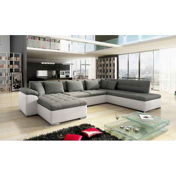 Luxusní sedací souprava Kler - TOP DESIGN 2015 Roh: Orientace rohu Pravý roh, Potah MJN sezení: Potah na sezení Žinilka Casablanca 2315 - šedá, Potah MJN korpus: Potah na korpus Eko-kůže D-511 bílá HELCEL